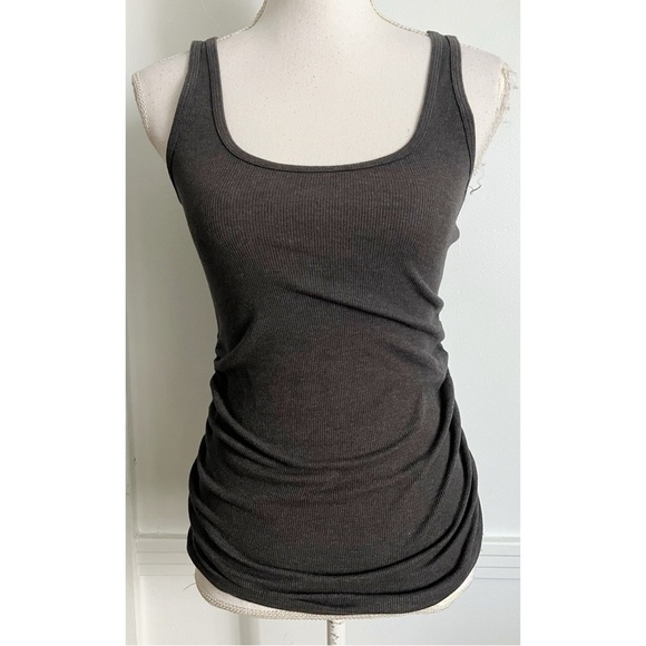 Old Navy • Maternity First-Layer Rib-Knit Side-Shirred Tank Top Heathered Grey - Picture 2 of 7